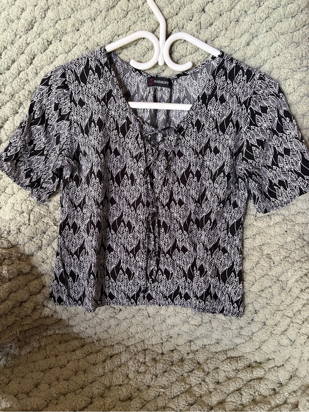 Harmony Black & White Lace-Up Printed Blouse